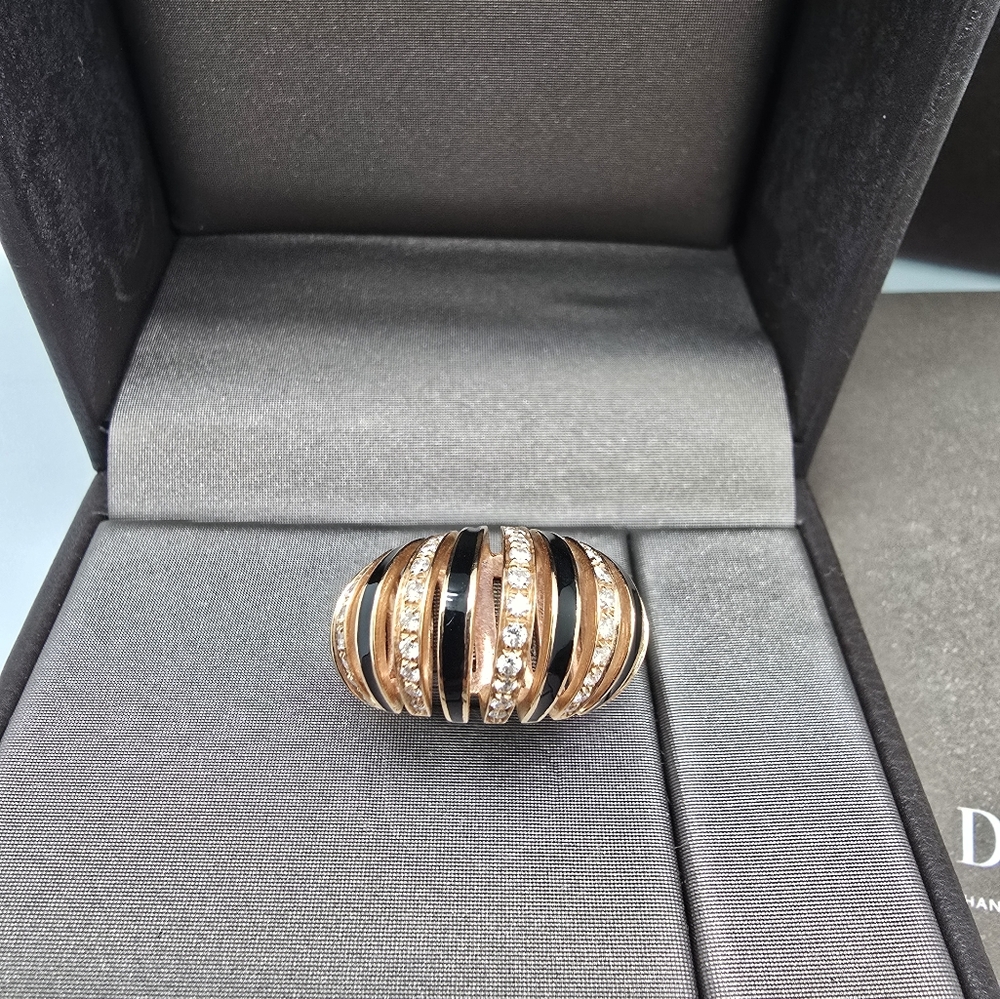 Rare Made in Italy Damiani 18K Rose gold Diamond Onyx Dome Ring Sz 6,5/7 - Picture 7 of 14